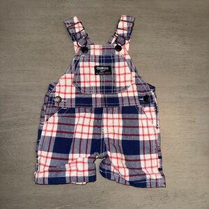 OshKosh B'gosh Kids Plaid Overalls - Navy, Red, White